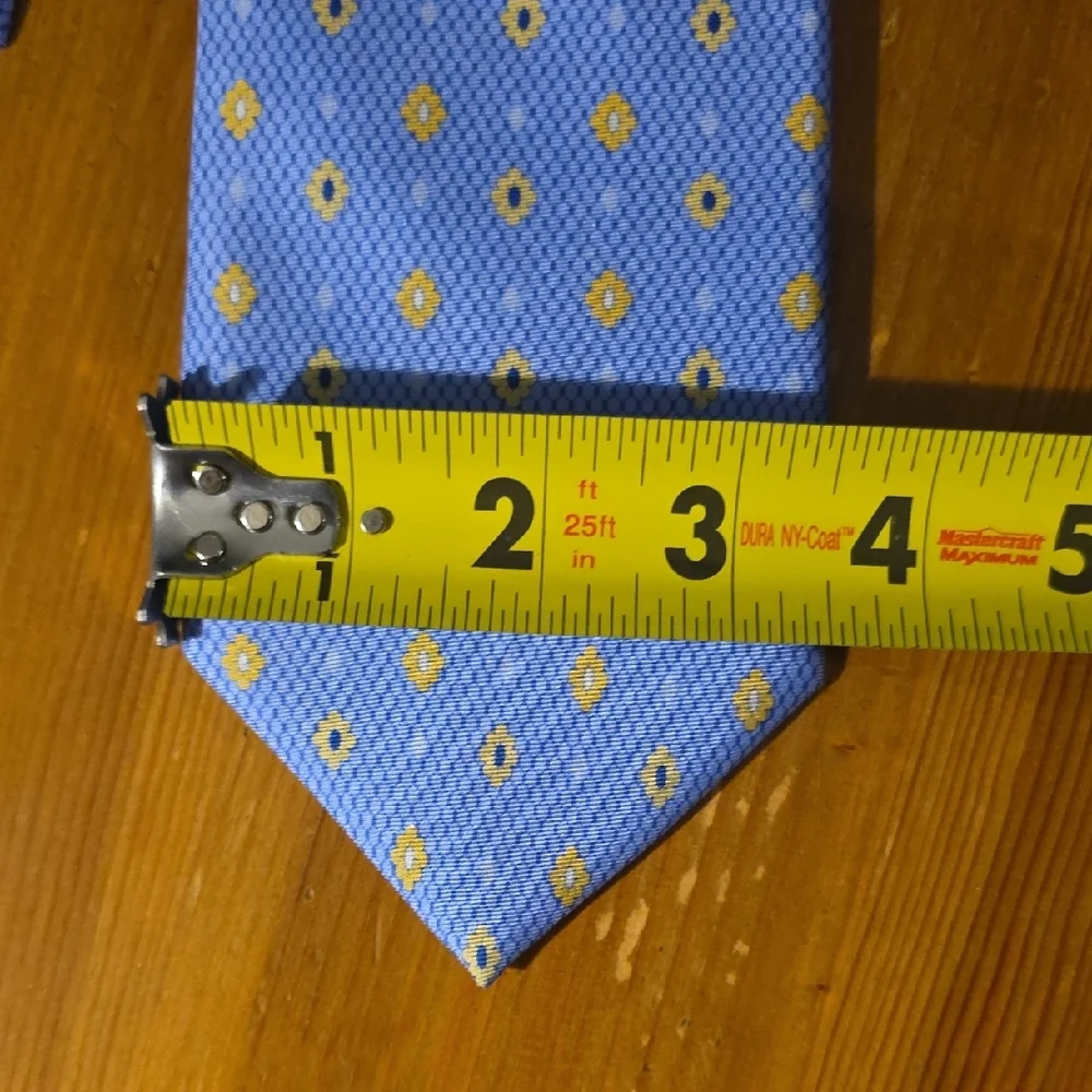 Venezia Blue and Gold Patterned Silk Tie - Picture 10 of 10